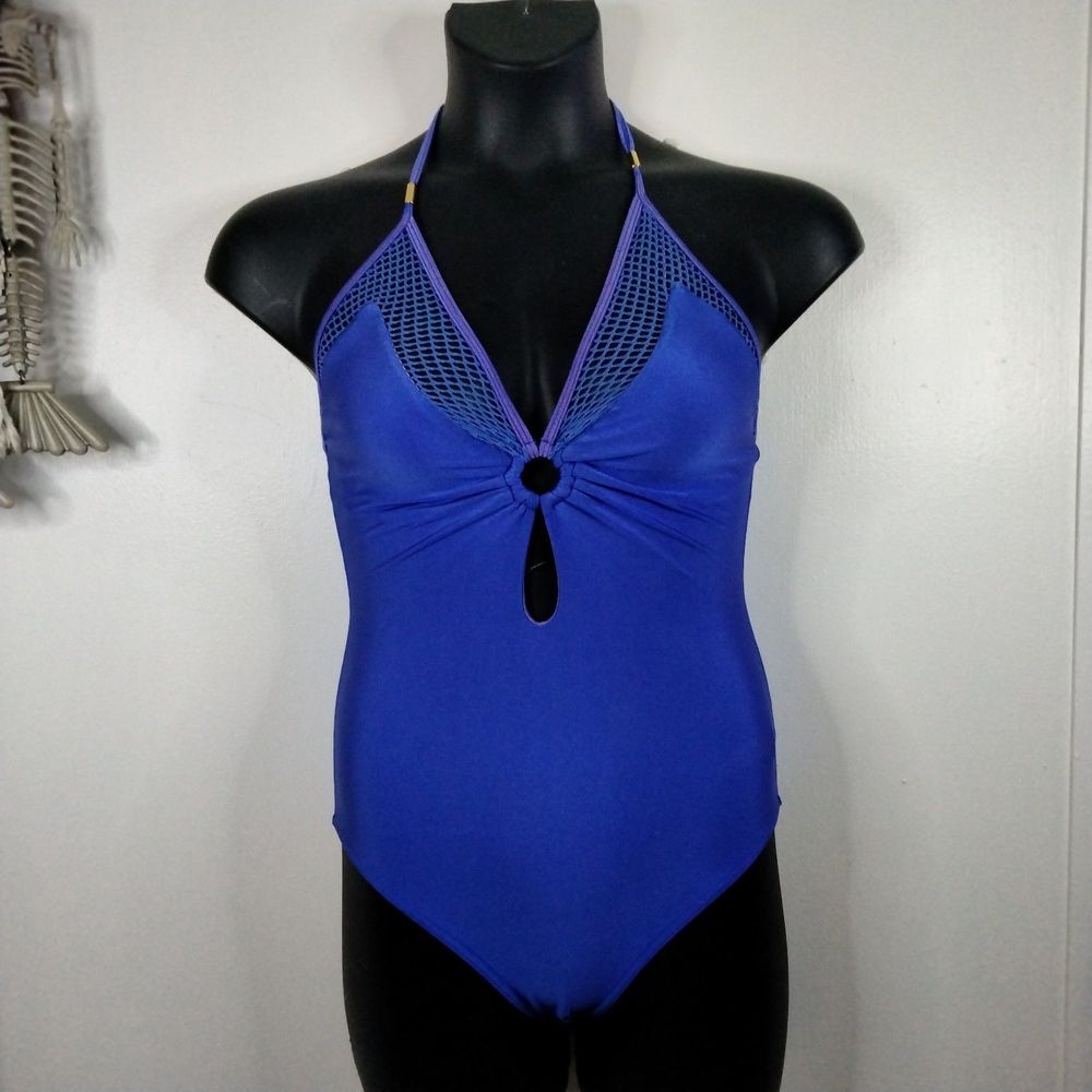 Venus Blue Mesh One Piece Size 4 Sexy Keyhole Plunge Swimwear Swimsuit Deep Back
